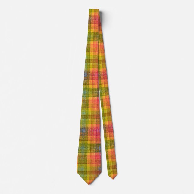 Vibrant Pencil Colour Plaid Pattern Tie (Front)