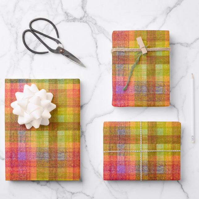 Vibrant Pencil Colour Plaid Pattern Wrapping Paper Sheet (Front)