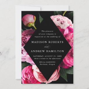 Vibrant Peonies Black Diamond Floral Frame Wedding Invitation