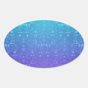 Vibrant Periwinkle to Aqua Fancy Damask Pattern Oval Sticker
