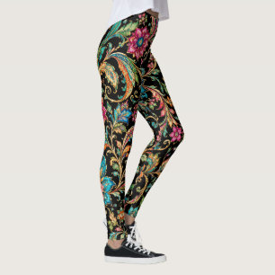 Vibrant Persian Paisley Floral Bohemian Pattern Leggings