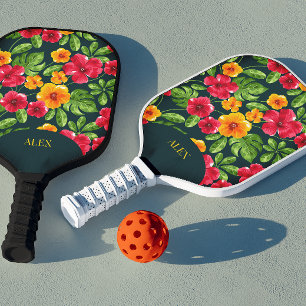 Vibrant Personalizable Tropical Floral Pickleball Paddle