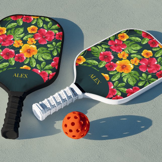 Vibrant Personalizable Tropical Floral Pickleball Paddle (Creator Uploaded)