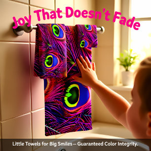 Vibrant Personalize Peacock purple Feathers Bath Towel Set