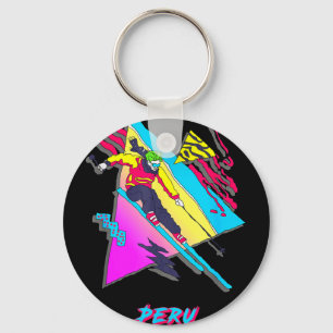Vibrant peruvian ski adventure graphic peru skier keychain