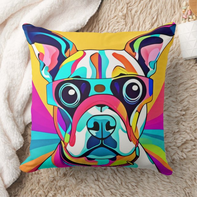 Vibrant Pet Glasses Design Throw Pillow (Blanket)