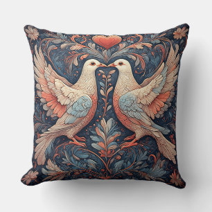 Vibrant Pigeons Surrounded by Blooming Flowers Throw Pillow