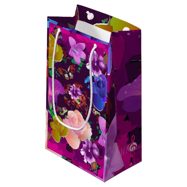 Vibrant Pink Abstrait Floral Petit sac cadeau (Devant Angle)