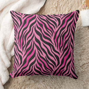 Vibrant Pink and Black Zebra Print Throw Pillow