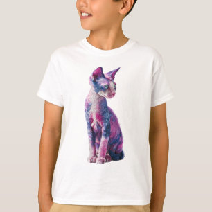 Vibrant Pink and Blue Curly Fur Cat Kids T-Shirt