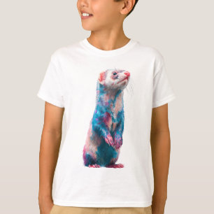 Vibrant Pink and Blue Standing Ferret Kids T-Shirt