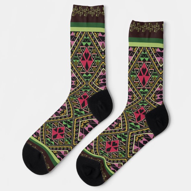 Vibrant Pink and Green Abstract Fabric Art Socks (Left)