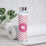 Vibrant Pink and Green Stripes Monogram Water Bottle<br><div class="desc">This personalized insulated bottle features your monogrammed initial in white encircled by a vibrant pink background with a pink, green and white candy cane striped pattern. Great for keeping those summertime drinks cold or for adding warm feeling for your loved ones over the cold months! Makes a great bridal party...</div>