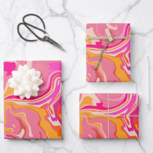 Vibrant Pink and Orange Abstract Fluid Art Wrapping Paper Sheet