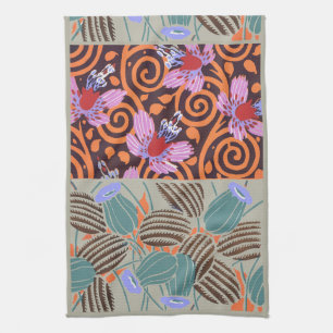 Vibrant Pink and Orange Spiral Flower Decor Kitchen Towel