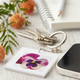 Vibrant Pink and Purple Pansy Flower Photo Acrylic Keychain