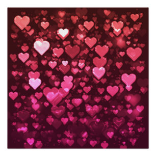 Vibrant Pink and Red Bokeh Hearts of Love Poster