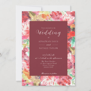 Vibrant Pink and Red Floral Invitation