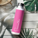 Vibrant Pink and White Personalized Water Bottle<br><div class="desc">This personalized custom insulated bottle is the perfect blend of modern style and functionality! Featuring your handwritten name in elegant white script over a vibrant pink background, this minimalist design is both stylish and practical. Ideal for keeping drinks cold in summer or warm in winter, this bottle makes a thoughtful...</div>