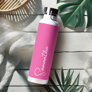 Vibrant Pink and White Personalized Water Bottle