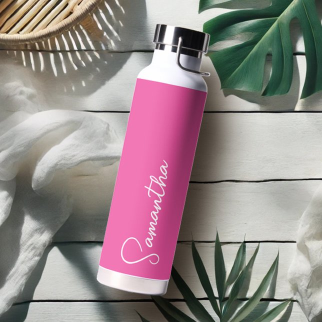 Vibrant Pink and White Personalized Water Bottle (Pink water bottle)