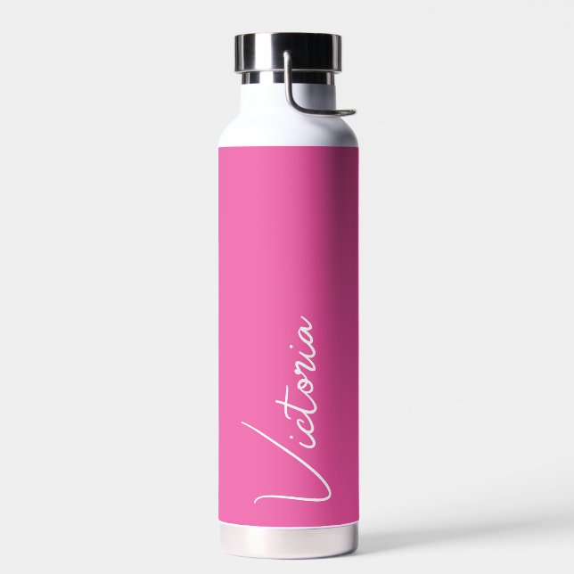 Vibrant Pink and White Personalized Water Bottle (Left)