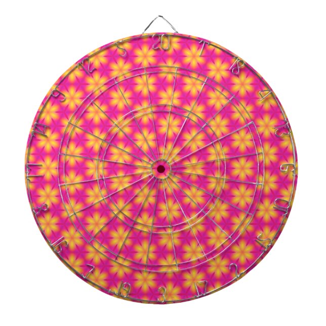Vibrant Pink and Yellow Floral Abstract Pattern Dartboard (Front)