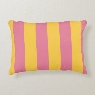 Vibrant Pink and Yellow Vertical Striped Pattern Accent Pillow