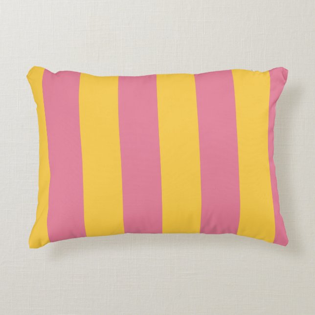 Vibrant Pink and Yellow Vertical Striped Pattern Accent Pillow (Front)