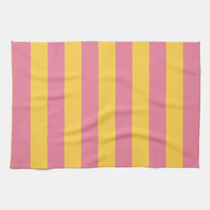 Vibrant Pink and Yellow Vertical Striped Pattern Kitchen Towel