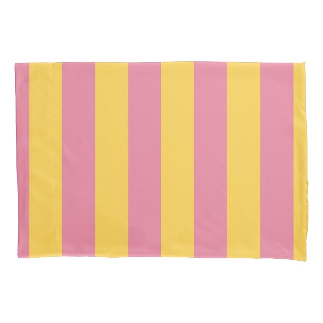 Vibrant Pink and Yellow Vertical Striped Pattern Pillowcase (Front)