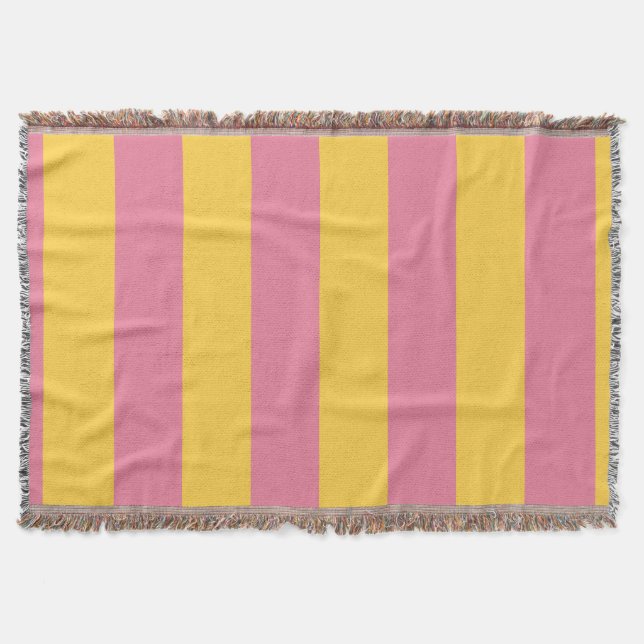Vibrant Pink and Yellow Vertical Striped Pattern Throw Blanket (Front)