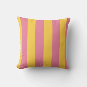 Vibrant Pink and Yellow Vertical Striped Pattern Throw Pillow