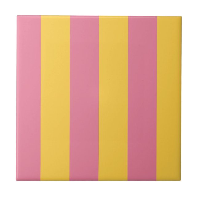 Vibrant Pink and Yellow Vertical Striped Pattern Tile (Front)