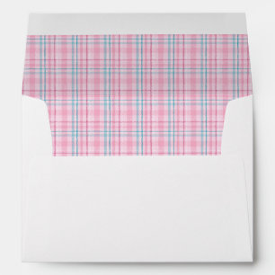 Vibrant Pink Aqua Plaid Christmas Return Address Envelope
