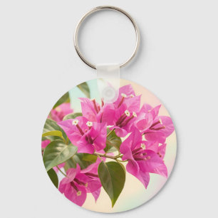 Vibrant Pink Bougainvillea Tropical Floral Keychain