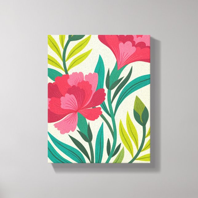 Vibrant Pink Carnations and Foliage Art Canvas Print (Front)