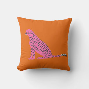 Vibrant Pink Cheetah and Orange Throw Pillow