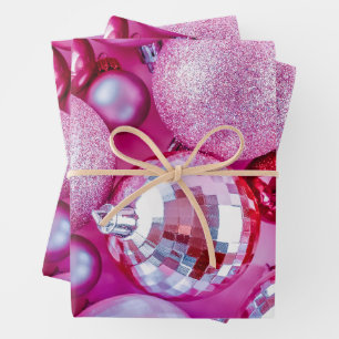 Vibrant Pink Christmas Ornaments Wrapping Paper Sheet