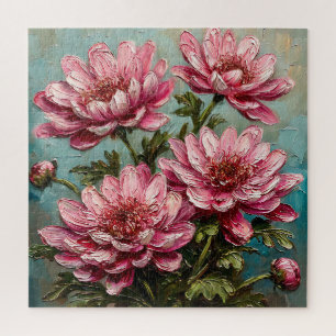 Vibrant Pink Chrysanthemum Flowers Jigsaw Puzzle