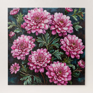 Vibrant Pink Chrysanthemums Jigsaw Puzzle