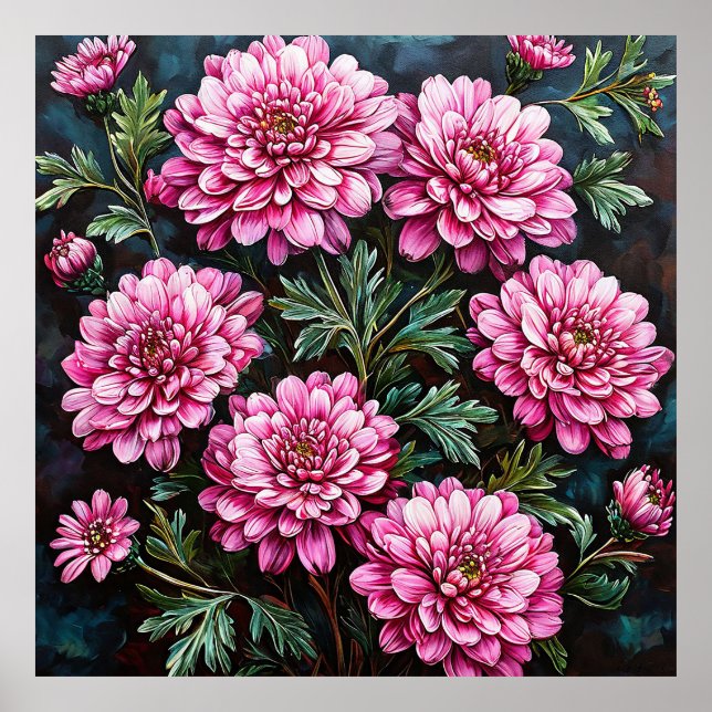 Vibrant Pink Chrysanthemums Poster (Front)