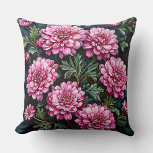 Vibrant Pink Chrysanthemums Throw Pillow