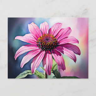 Vibrant Pink Coneflower Watercolor Postcard