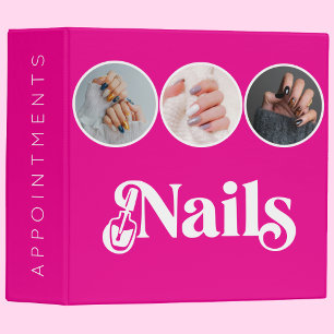 Vibrant Pink Elegant 3 Photo Nails Appointments  Binder