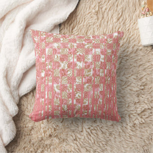Vibrant pink fabric featuring intricate floral pat throw pillow