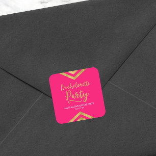 Vibrant Pink Faux Gold Chevron Bachelorette Party Square Sticker