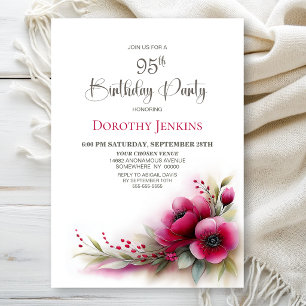 Vibrant Pink Floral 95th Birthday Party Invitation