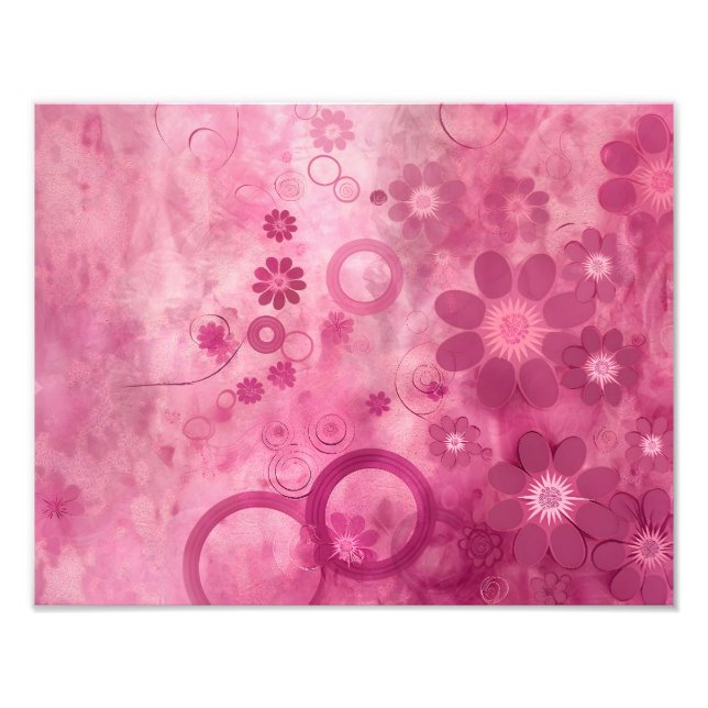 Vibrant Pink Floral Art Print - Abstract Blooms, (Front)