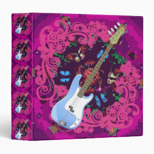 Vibrant Pink Floral Blue Bass Guitar Binder